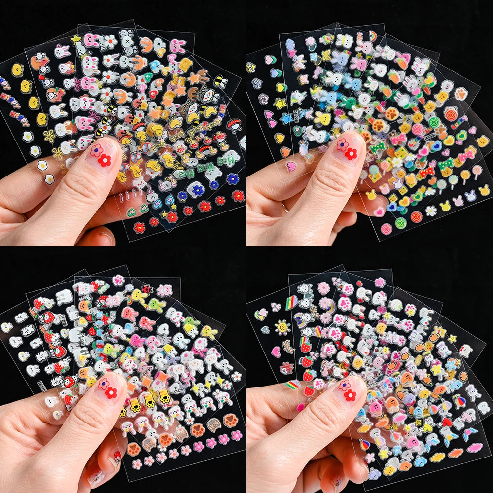 30pcs/set  Easter Luminous Children's Rabbit Nail Stickers Glow in the Dark Cute Flower Nail Decals Adhesive Kawaii Kids Sticker
