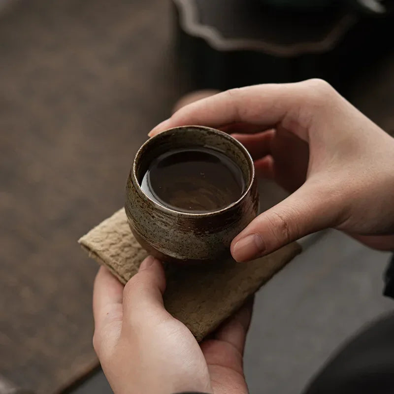 Japanese Handmade Rough Ceramic Tea Cup Kung Fu Tea Set Single Cup Antique Style Quiet Path Antique Craft Gift