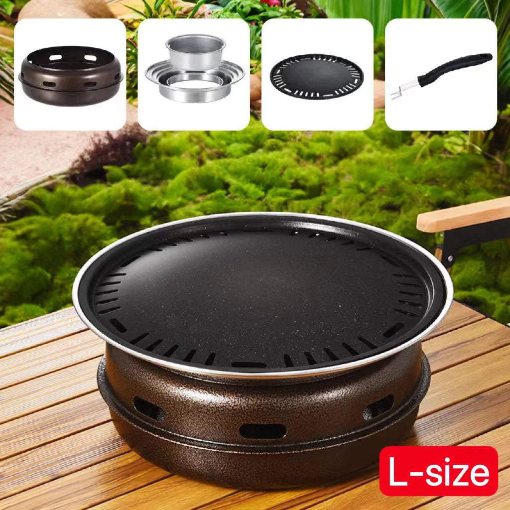 Korean-Style Round BBQ Grill - Portable Charcoal Grill for Outdoor, Backyard, Camping & Picnic - Compact Tabletop Smoker for Aut