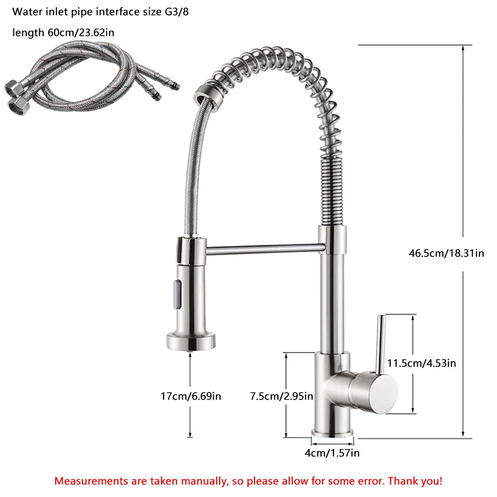 US Ship Spring Pull Down Kitchen Faucet Cold and Hot Water Tap Stainless Steel Stream Spray Sink Faucet Rotate Kitchen Mixer Tap