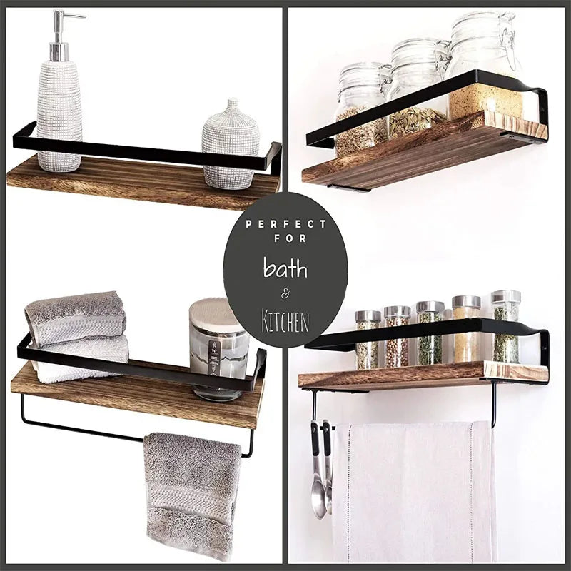 Bathroom supplies kitchen solid wood drilling storage rack floating wall rack accessories storage cabinet hardware accessories