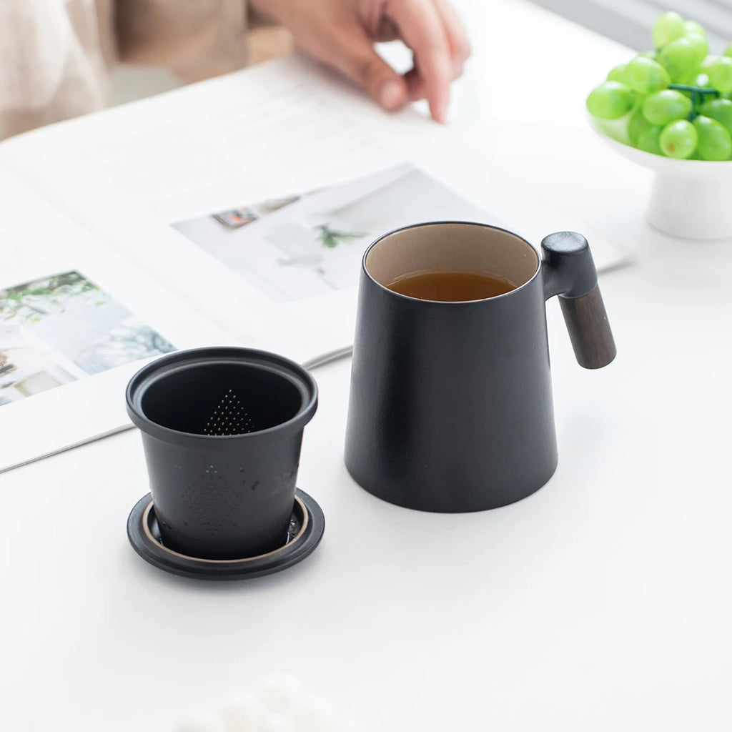 3-piece set of ceramic tea cups, mugs with lids, filtered tea water separation coffee cups, beverage cups