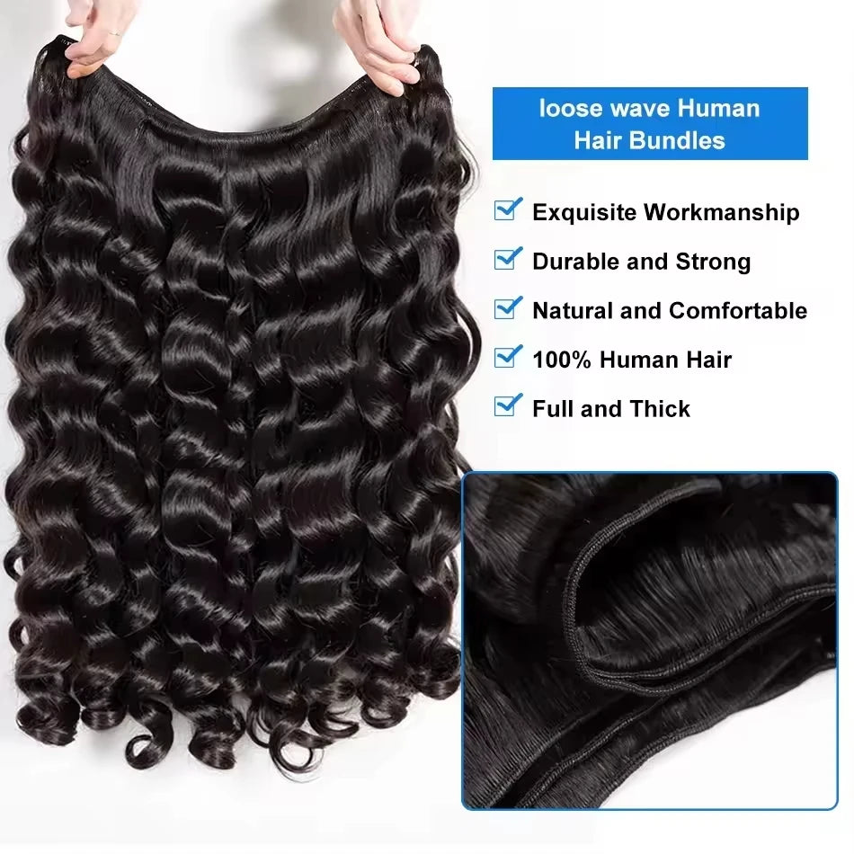 Wiglovie Loose Wave Human Hair Bundle 15A Human Hair Brazilian Raw Curly 1/2/3/4 Pcs Bundles Extensions Deals Weft Tissage