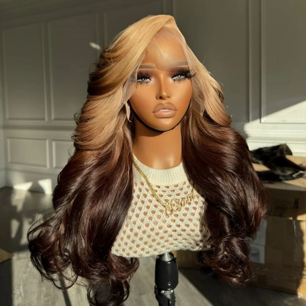13X6 OmBre Blonde Highlight Lace Front Wigs Synthetic Lace Frontal Wig 13X4 Body Wave Pre Plucked Hairline With Baby Hair Wig