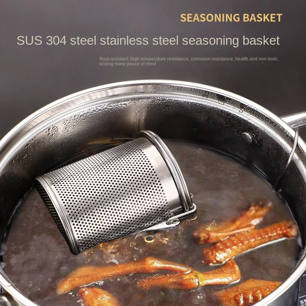 Strainer Stainless Steel With Lid Chain Hook Fine Mesh Strainer Cookware Food Mesh Pot Cooking Brine Basket Accessories