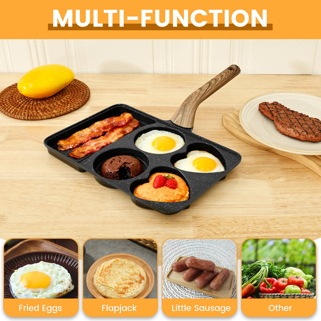 Maifanstone 5 in 1 Non Stick Egg Frying Pan Rapid Heating Omelette Frying Pan with 5 Compartment Uniform Heating for Breakfast