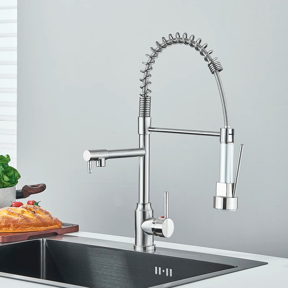 Chrome Removable Gourmet Kitchen Faucet Double Spout Rotatable Deck Mount Single Handle Cold Hot Water Mixer Kitchen Sink Crane