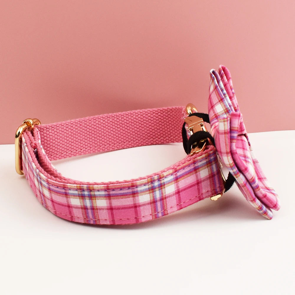 Plaid Dog Collar And Leash Set For Dogs Custom Engraved Nameplate Pet Supplies Dog Leash Grid