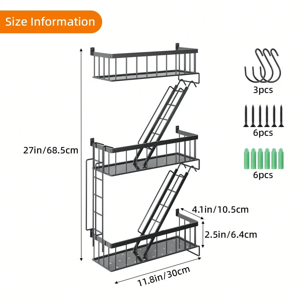 3-Tier New York Style Ladder Shelf Black Metal Floating Shelf for Bedroom Office Storage