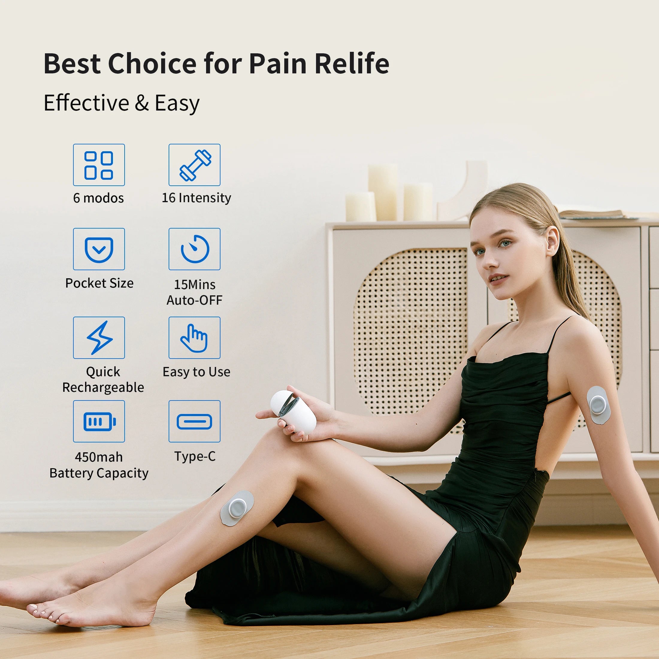 Masgre Wireless TENS EMS Unit - Pads for Electric Muscle Stimulator - Designed for Lower Back, Arm, Shoulder, Leg, and Foot