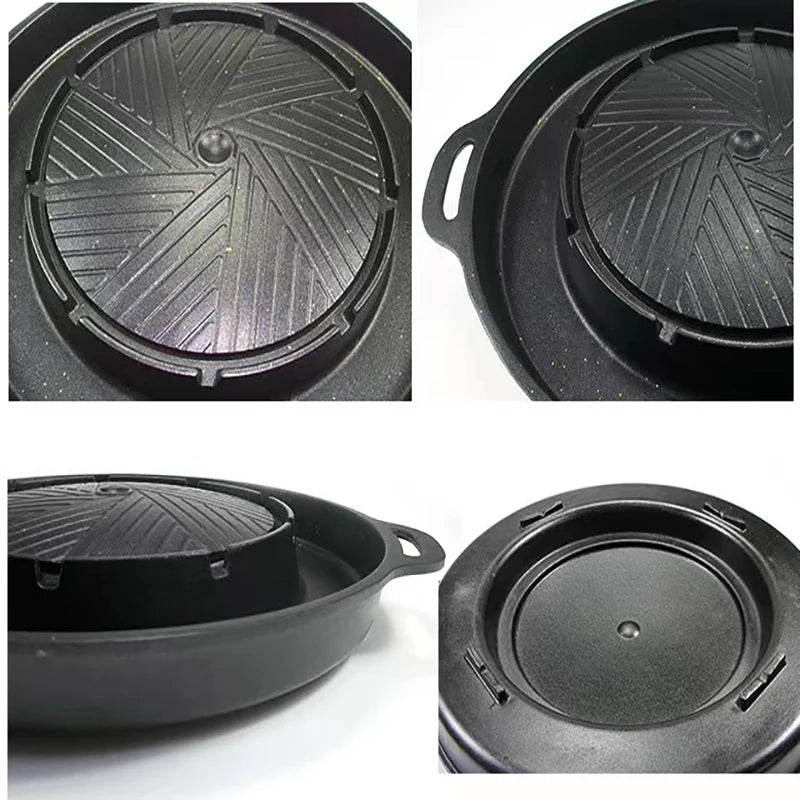 KOSUN Grill Pan Non-stick Barbecue Tray Egg Cheese Round Divider Grilling Plate Meat Steak Cooker for Gas and Induction Stove