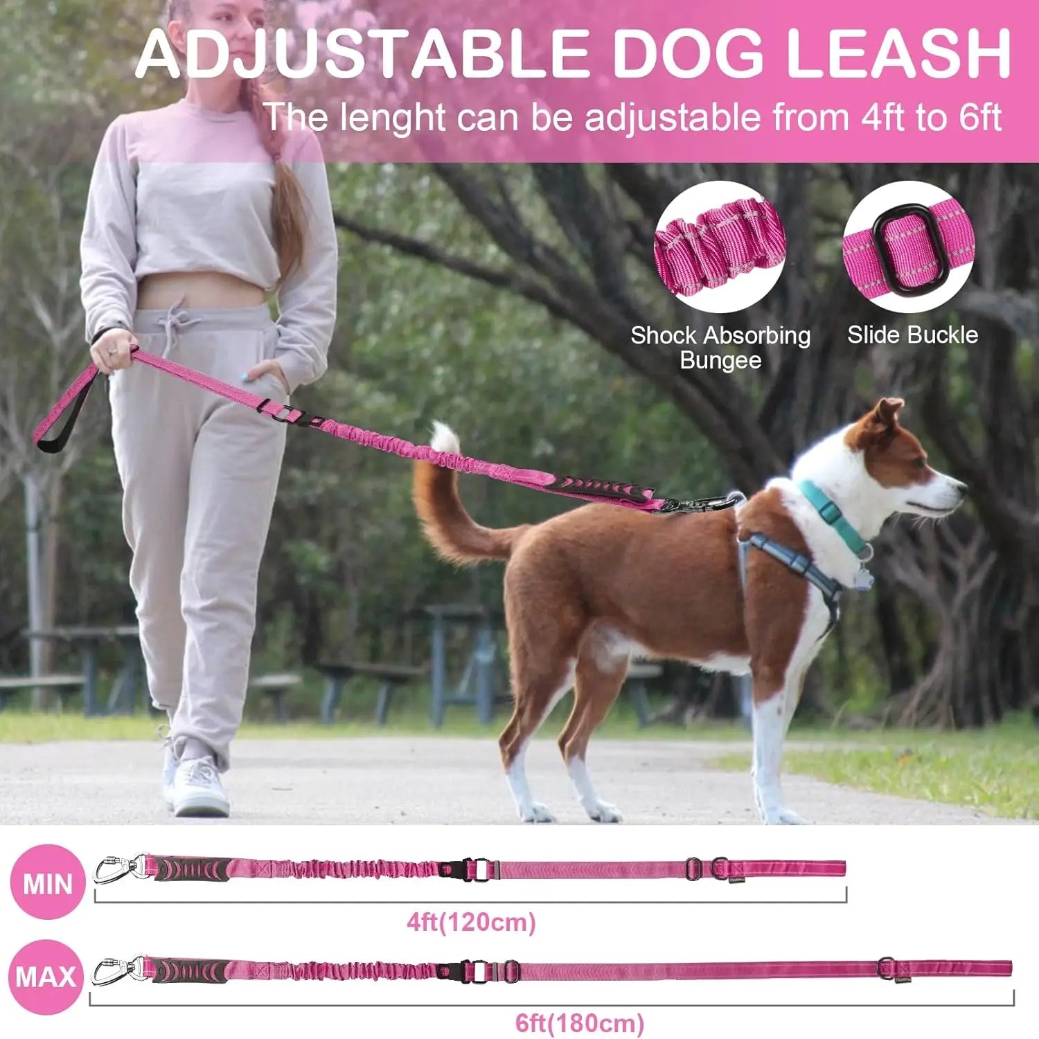 Tactical Dog Leash Reflective Dog Training Leash,Adjustable Heavy Duty Dog  Leashes with Car Seat Belt for Medium Large Dogs