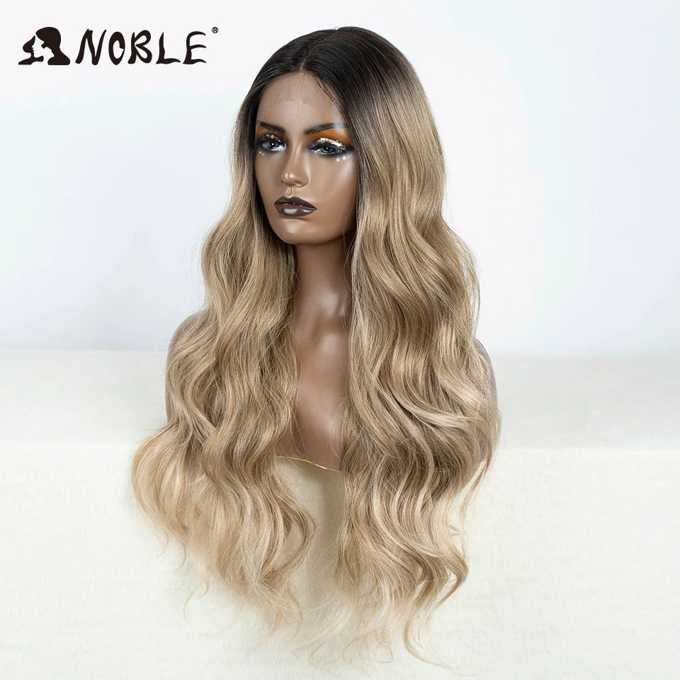 Noble Cosplay Lace Front Wig 30 Inch Lace  Long Wavy 360 0mbre Blonde Wig Red African American Synthetic Wigs For Black Women