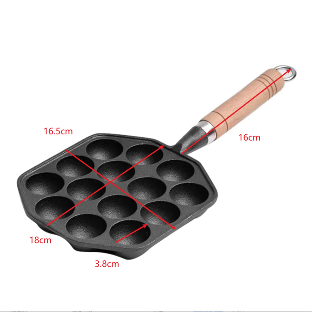 Octopus Meat Ball Mold Maker Easy To Clean 14 Holes Takoyaki Grill Pan Cast Iron Thickened Detachable Handle for Kitchen