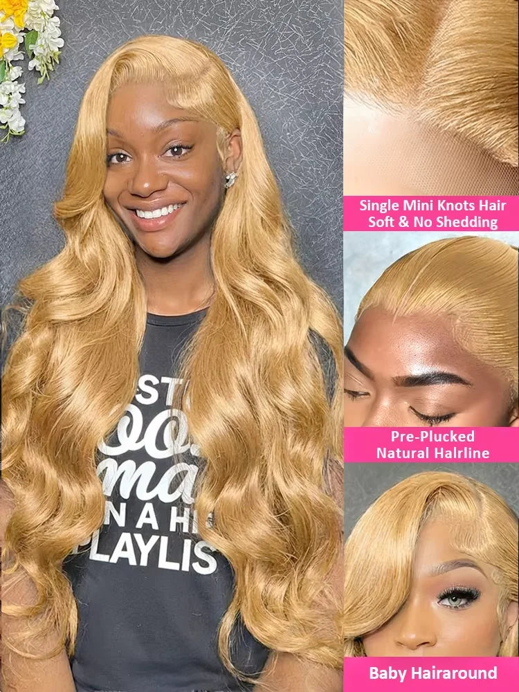 30 36inch 27 Honey Blonde Body Wave Wig Human Hair 13x6 Transparent HD Lace Frontal Wig For Women 250 Density Brazilian Wigs