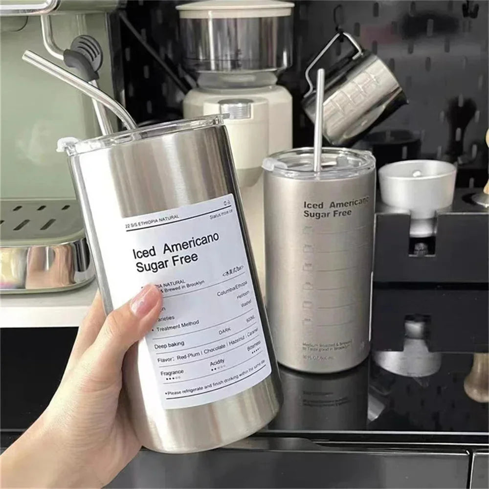 600ml Stainless Steel Insulated Coffee Mug With Straw Leak-Proof Travel Tumbler For Teens & Adults Coffee Travel Mug Coffe