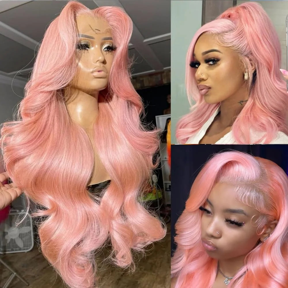 36 Inch Body Wave Human Hair Wigs HD Lace Front Wigs 13x6 Human Hair for Women 180% Density 13x4 Lace Frontal Wig Pink Body Wave