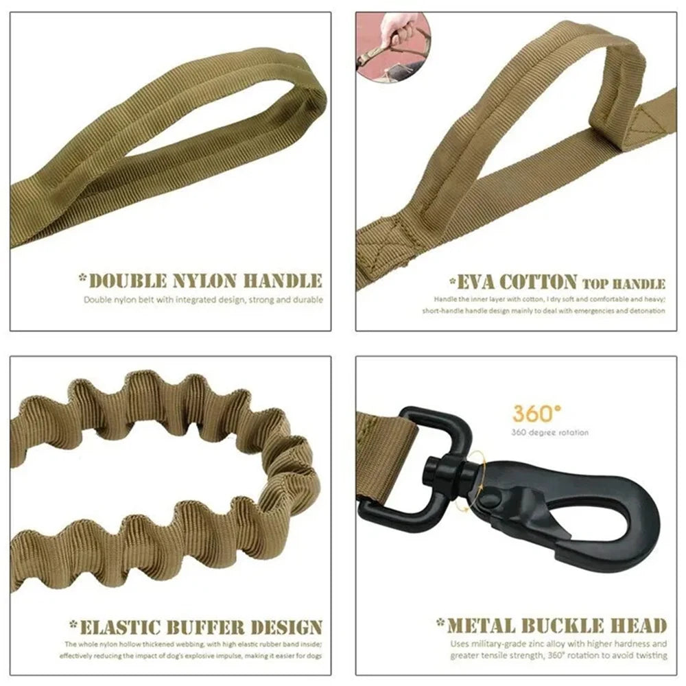 Tactical Bungee Dog Leash Quick Release Elastic Leash with 2 Control Handles Premium Quality Adjustable Four Colors