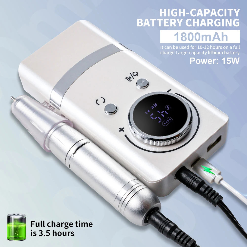 45000RPM Professional Nail File Rechargeable Electric Nail Drill Machine Low Noise Nail Sander File For Manicure Salon Tool