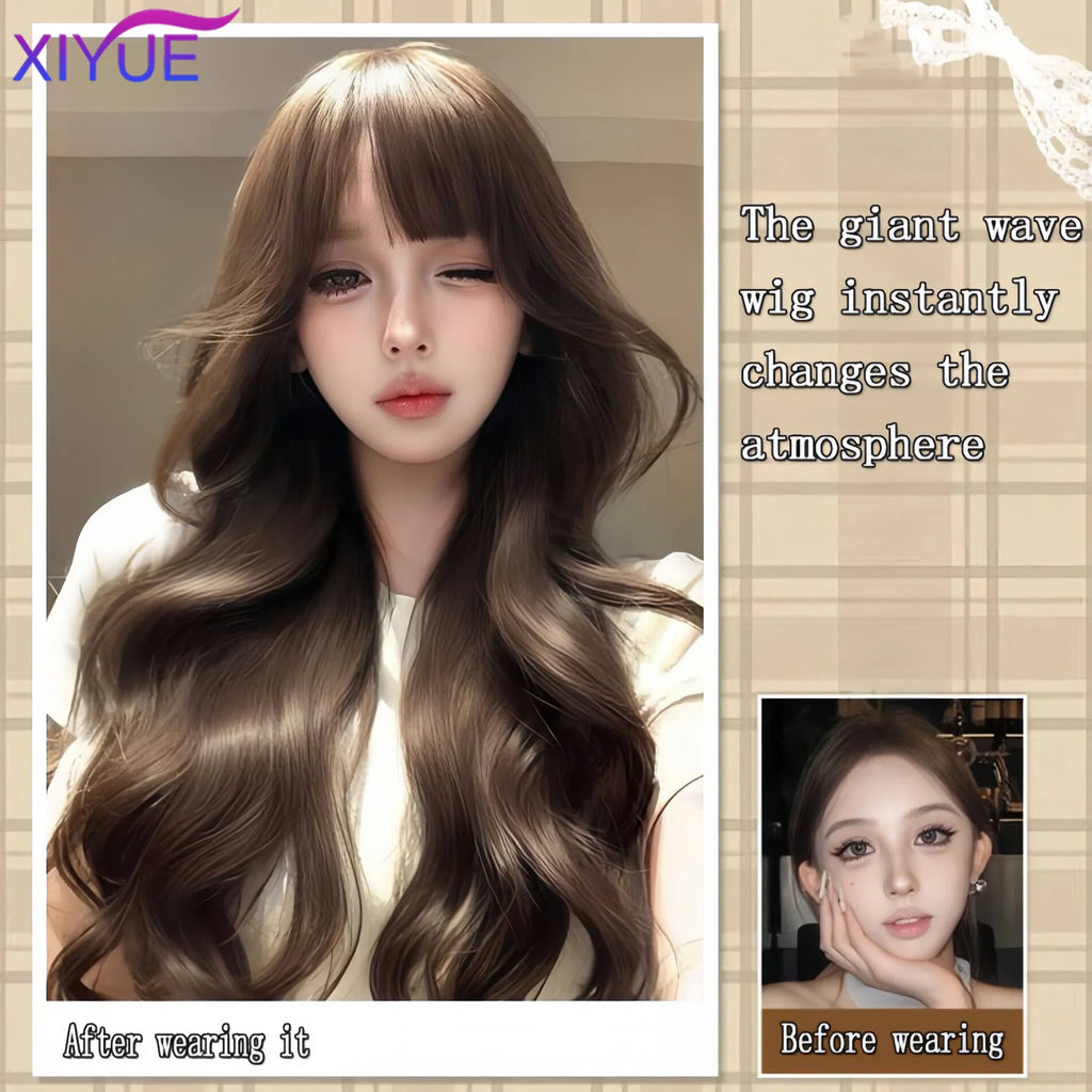 synthesis 26 Inch Synthetic Water Curly Wave Wigs Air Bangs Hair PLATINUM Heat-Resistant Natural And Smoot Daily Wear For Women