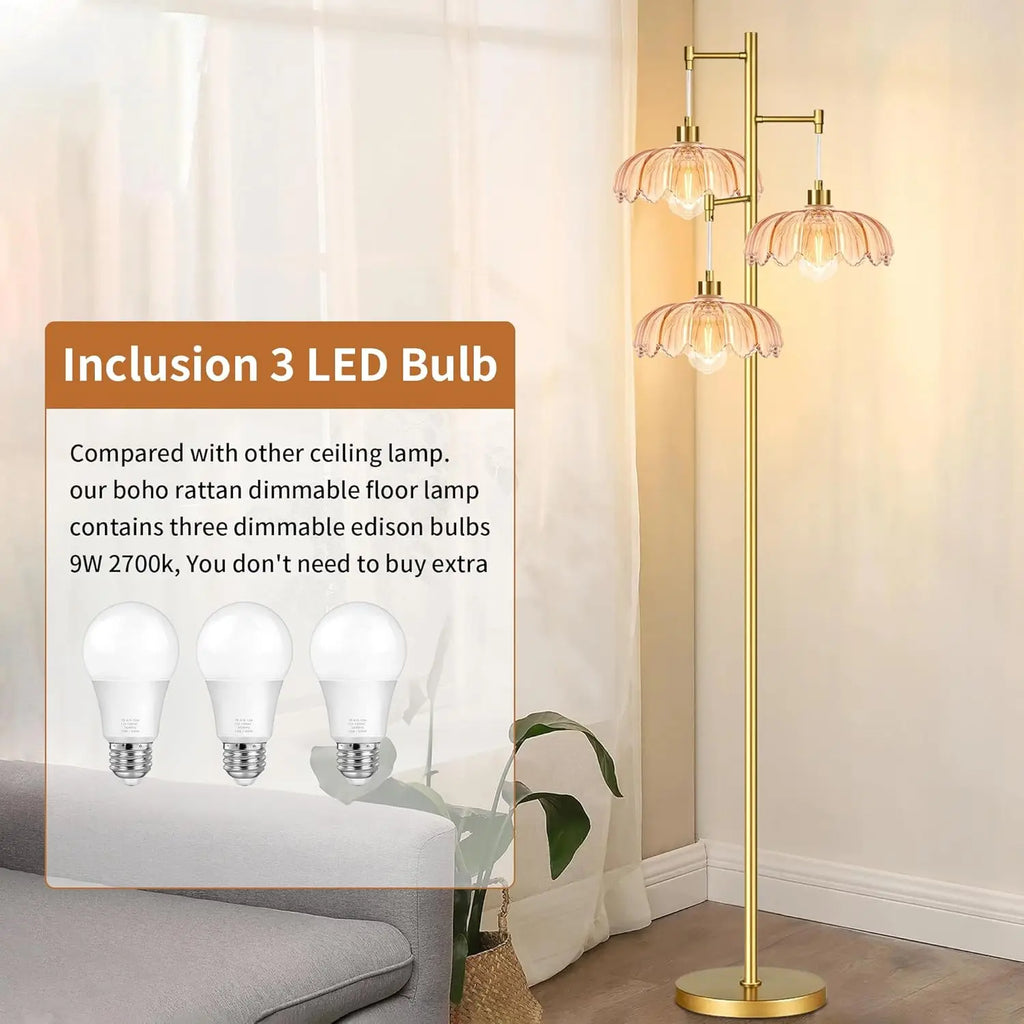 Gold Modern Floor Lamp with Tree Design, 3 Lights for Living Room Bedroom Vintage Farmhouse Style