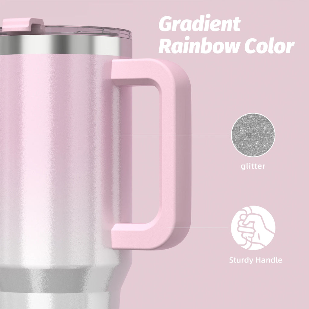 WATERSY 30oz/40oz Stainless Steel Thermal Cup Large Capacity Tumbler with Handle & Straw Insulated Mug Travel for Coffee