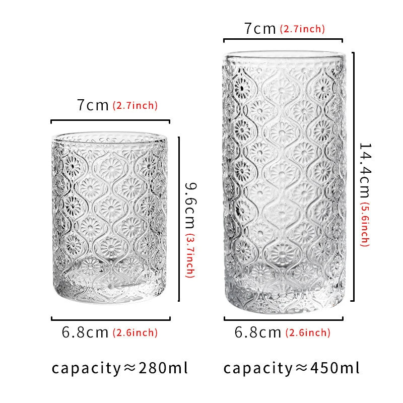 Begonia carved glass simple ice American latte coffee cup milk drink cup household water cup suitable for restaurants and coffee