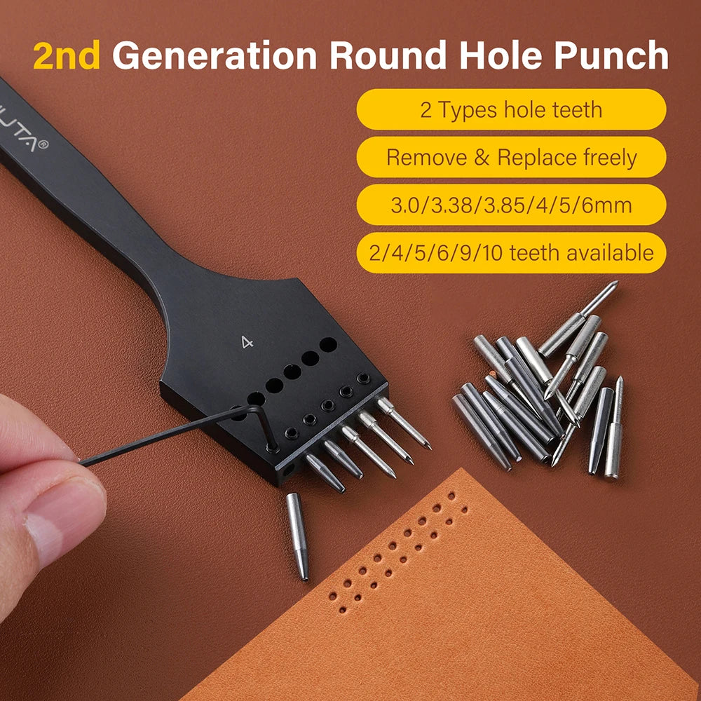 WUTA 2nd Generation Sharp Head Replaceable Pricking Iron Removable Round Hole Punch Leather Craft Chisel DIY Leather Tools