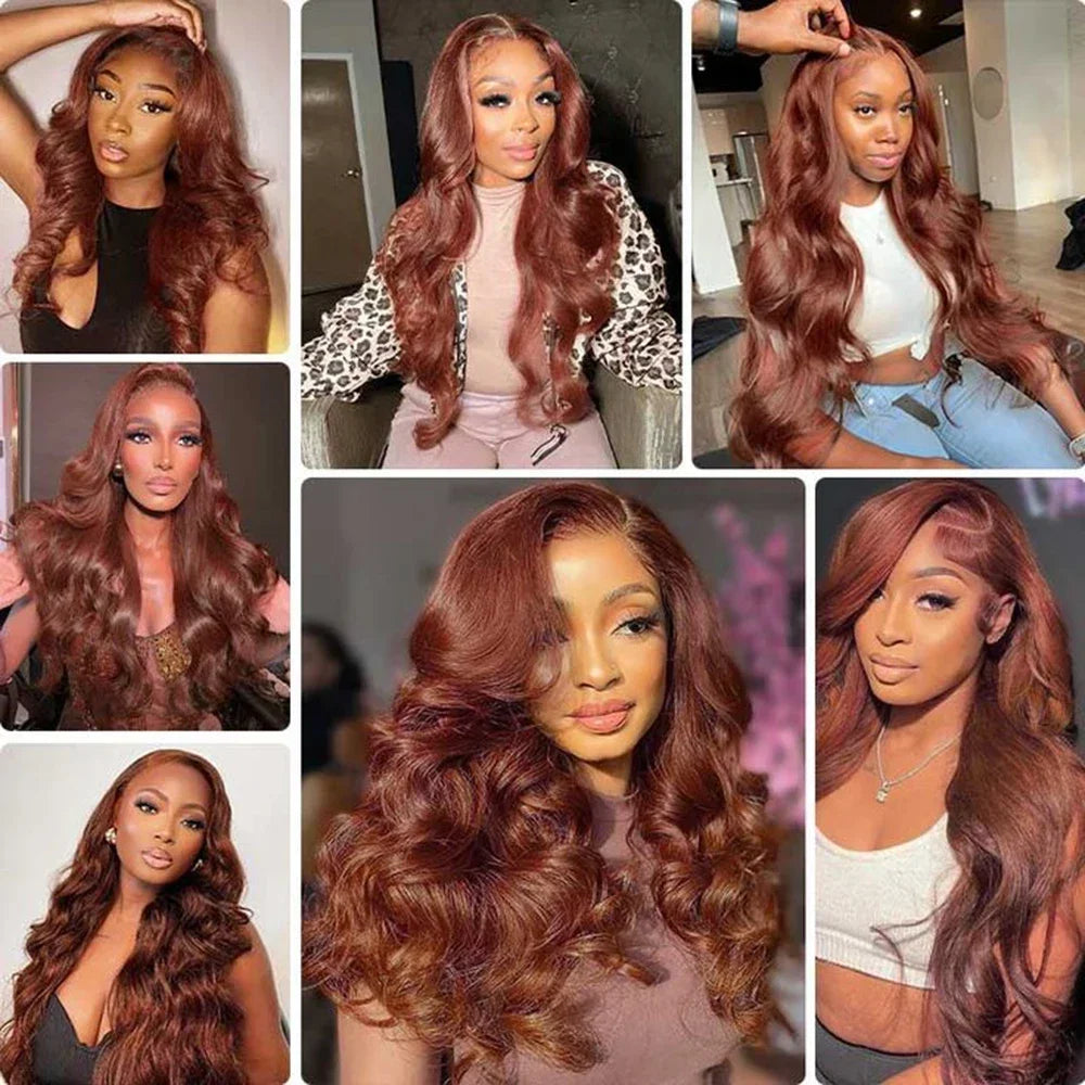Reddish Brown Body Wave Wigs For Women Synthetic 13x6 Lace Front Wig Copper Red Lace Frontal WigPre Plucked With Baby Hair Wig