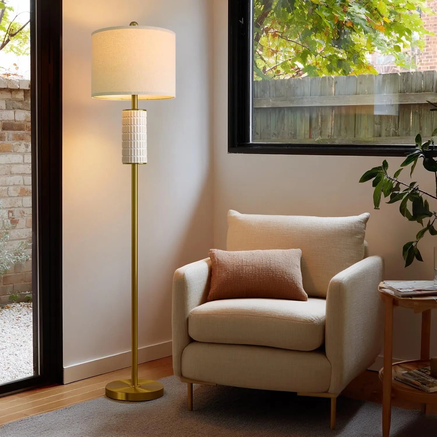 64" Modern Gold Ceramic Floor Lamp with Rotary Switch for Living Room Bedroom Reading Corner Home Office Nursery