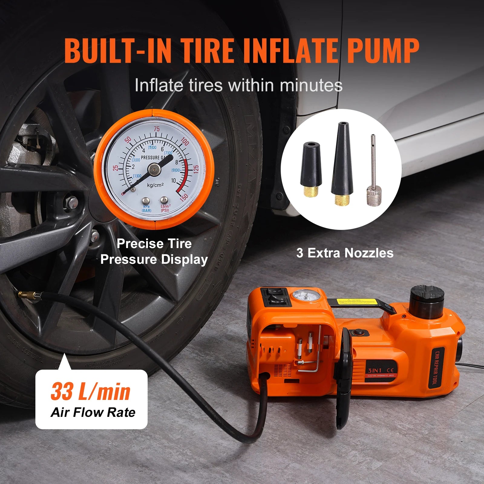 SucceBuy 5T Electric Car Jack Hydraulic Car Jack with Built-in Inflatable Pump LED Light Car Jack for SUV MPV Truck Change Tire