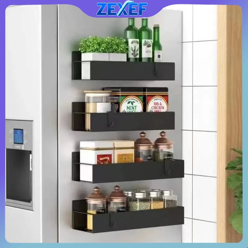 ZEXEF Fridge Magnetic Spice Storage Rack Kitchen Multifunctional Supplies Magnetic Suction Storage Rack Kitchen Organizer Shelf