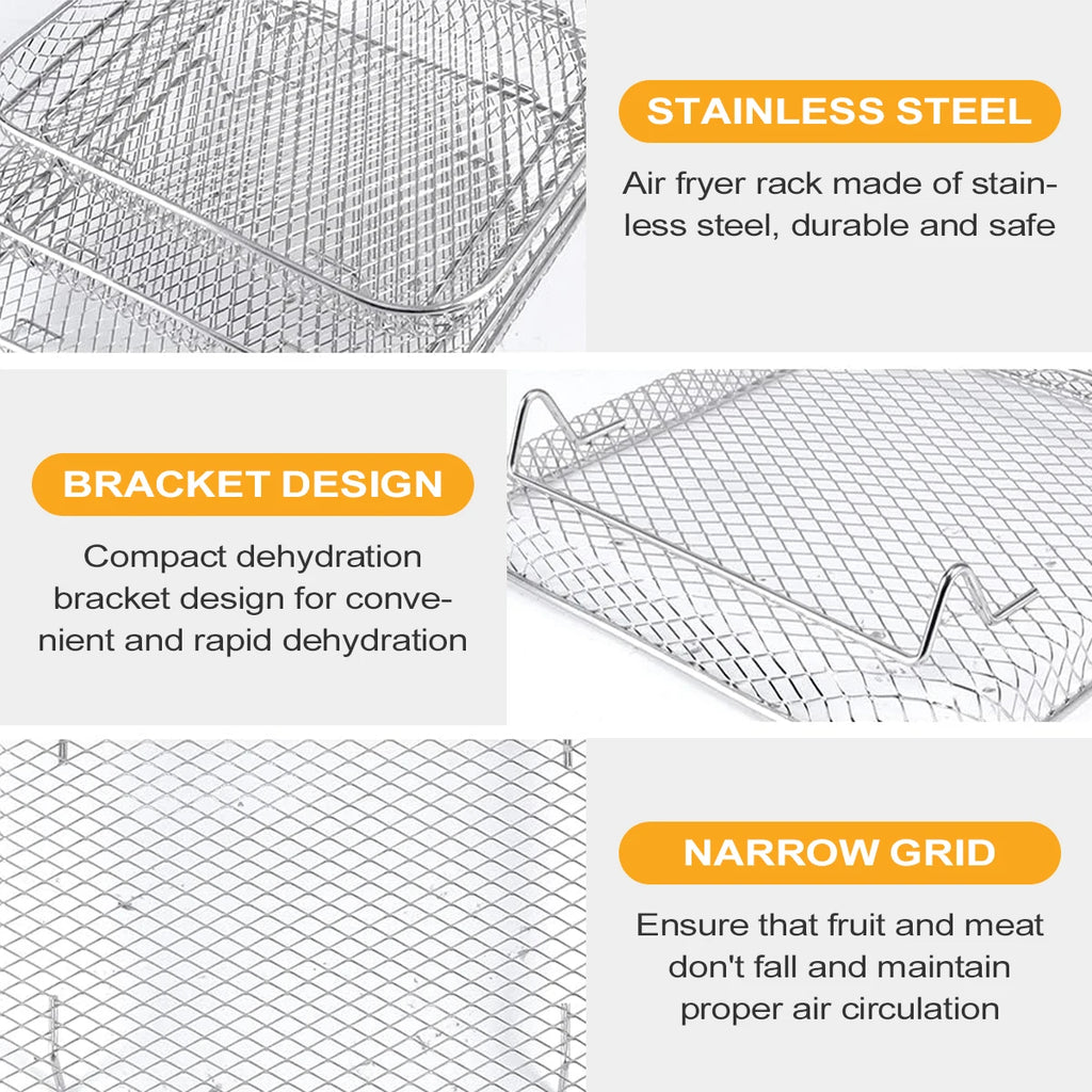 Leeseph Air Fryer Rack, Stainless Steel Air Fryer Universal Accessories, 3 Stackable Grill Dehydrator Racks, Fits Air Fryer Oven
