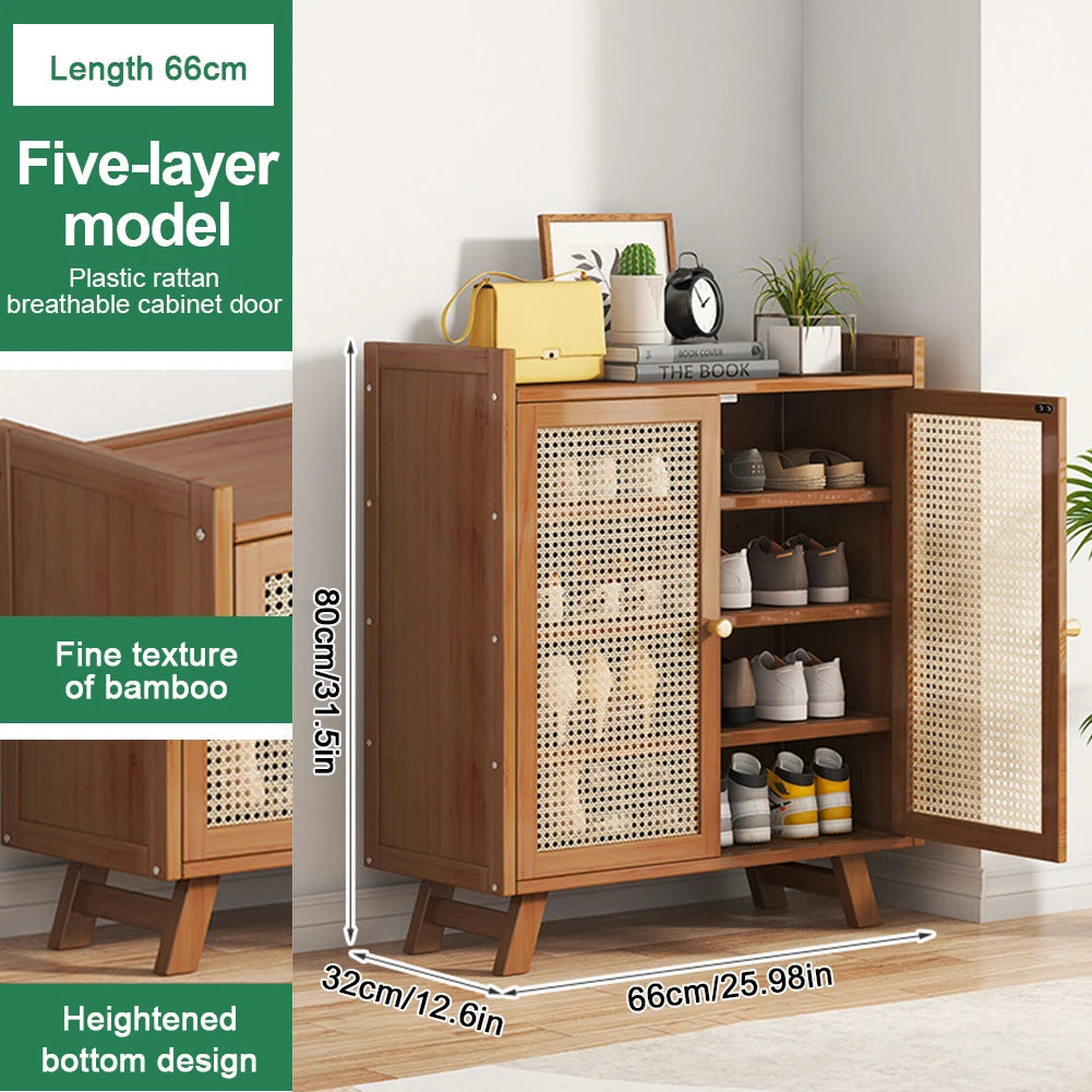 5 Tiers Wooden Shoe Cabinet with Doors Shoe Rack Organizer for Entryway Closet