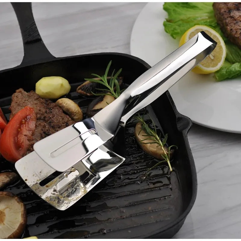 Stainless Steel Frying Shovel Clips Multifunctional Steak BBQ Tongs Frying Fish Spatula Clip  Household Kitchen Tool Bread Clamp