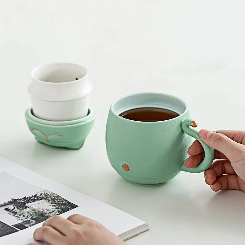300ML Portable Tea Mug Travel Set For Business Trip Carry Water Cup Filter Quickly Brew Utensils Drinkware Lucky Cat