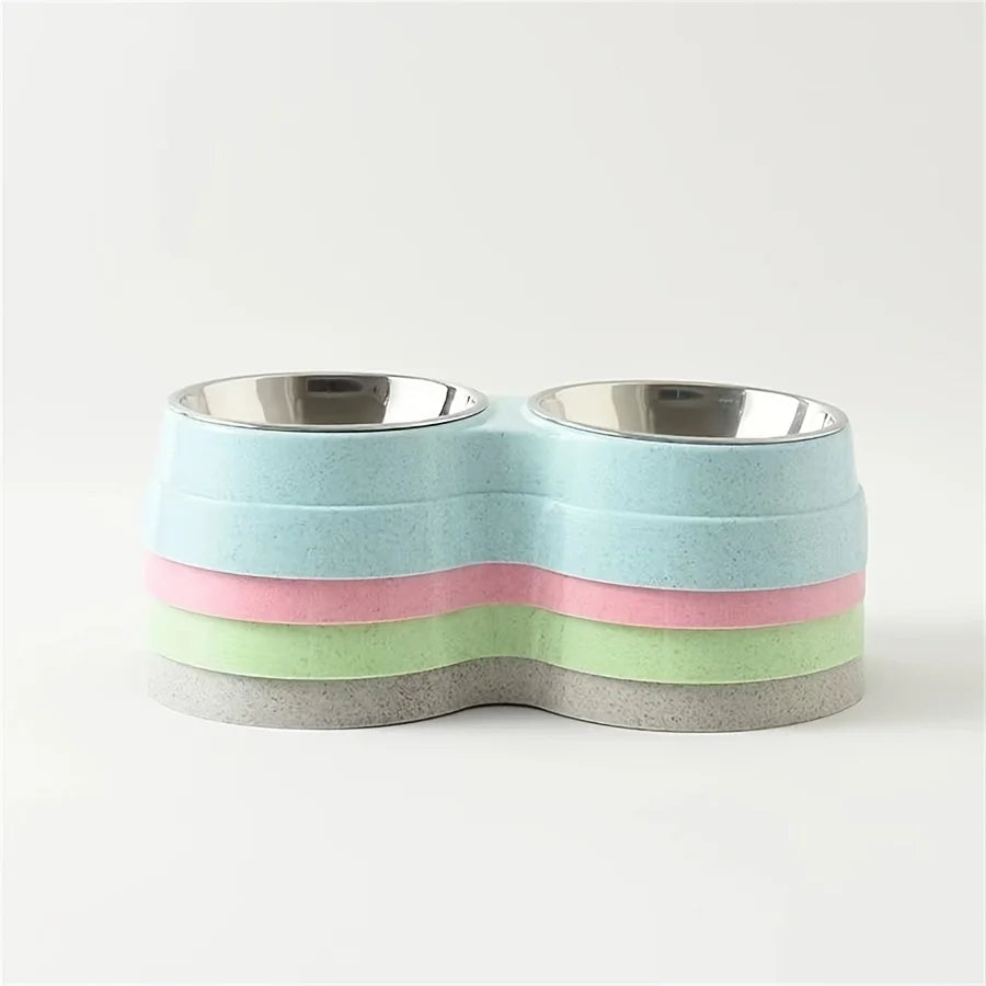 1 PCS Dual Bowl Stainless Steel Double Pet Bowls for Dogs and Cats - Non-Skid Base - Perfect for Food and Water - Easy to Clean