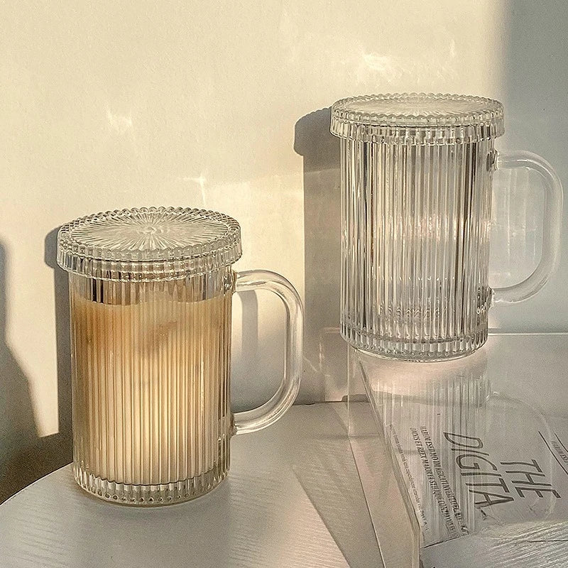 330ml/380ml Transparent Minimalist Style Milk Tea Cup with Lid and Handle Coffee Cup Household Glass Cup Special Christmas Gift