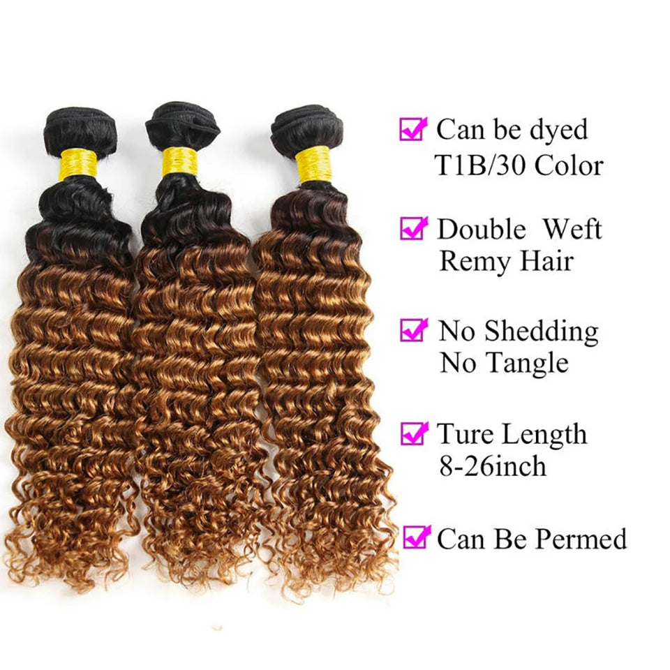 Ombre 1b/27 Color Deep Wave Bundles Human Hair Extensions 100% Brazilian Virgin Hair 1b/27 Color Deep Wave Bundles Human Hair