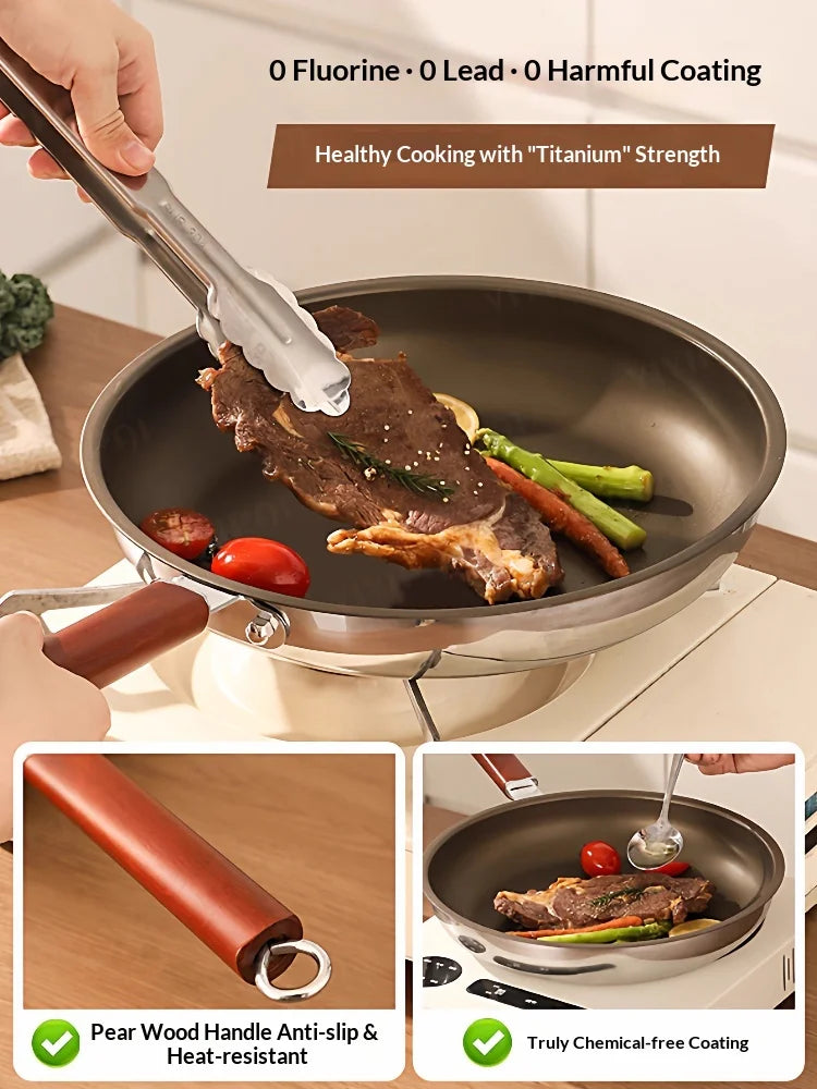 28cm 30cm Titanium Pan Non-stick Frying Pan Household Wok Steak Frying Pan Induction Cooker Gas Stove Special Wok Frying
