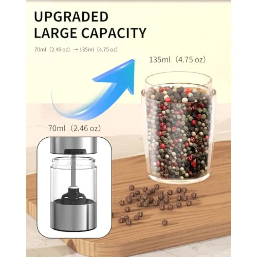 Rechargeable Salt and Pepper Grinder Set Gravity Electric Salt and Pepper Grinder Set LED Light Adjustable Coarseness for Home