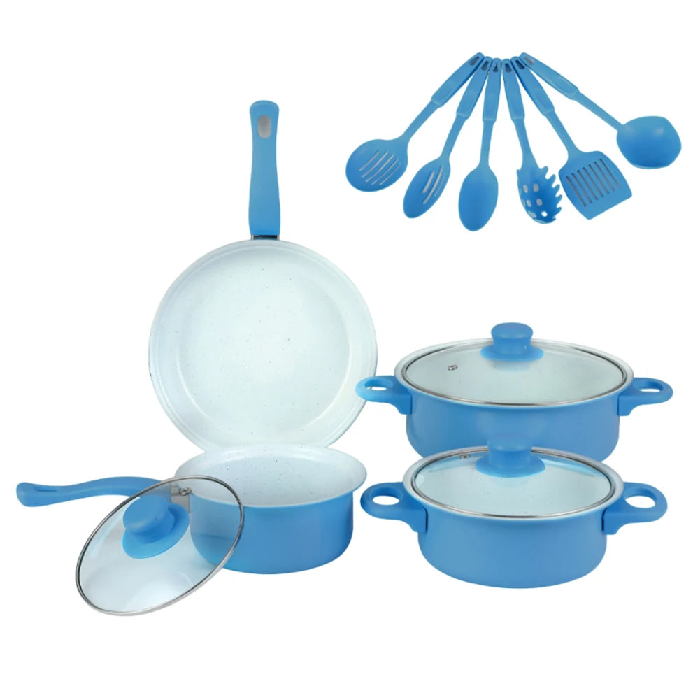12-Piece Non-Stick Cookware Set Deep Frying Pan with Lid Milk Pot Maifan Stone Frying Pan Stackable Pot Set for All Hob