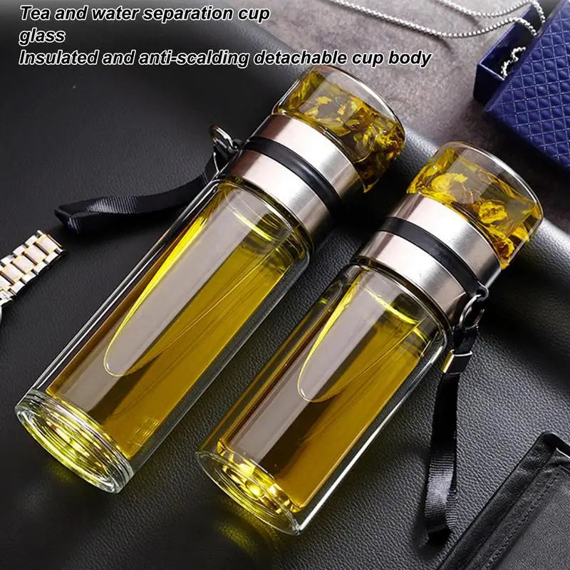 Water Bottle With Tea Separation Leak-Proof Travel Mug Double Wall Tea Cup Portable Infuser Water Bottle Water Separation Tea