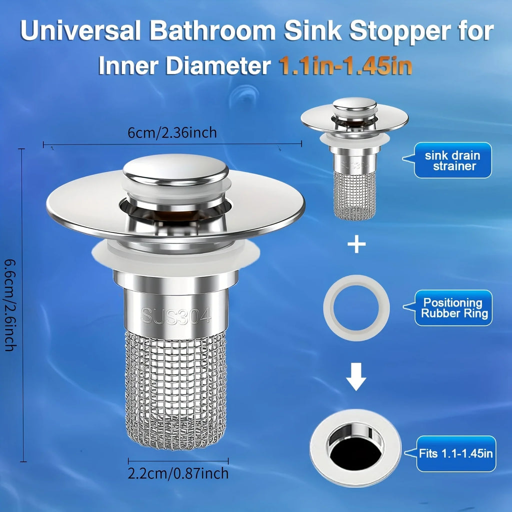 2-Pack Stainless Steel Pop-Up Sink Drain Strainer – Removable Basket! Clog-Preventing Hair Catcher for Bathtub/Shower/Sink