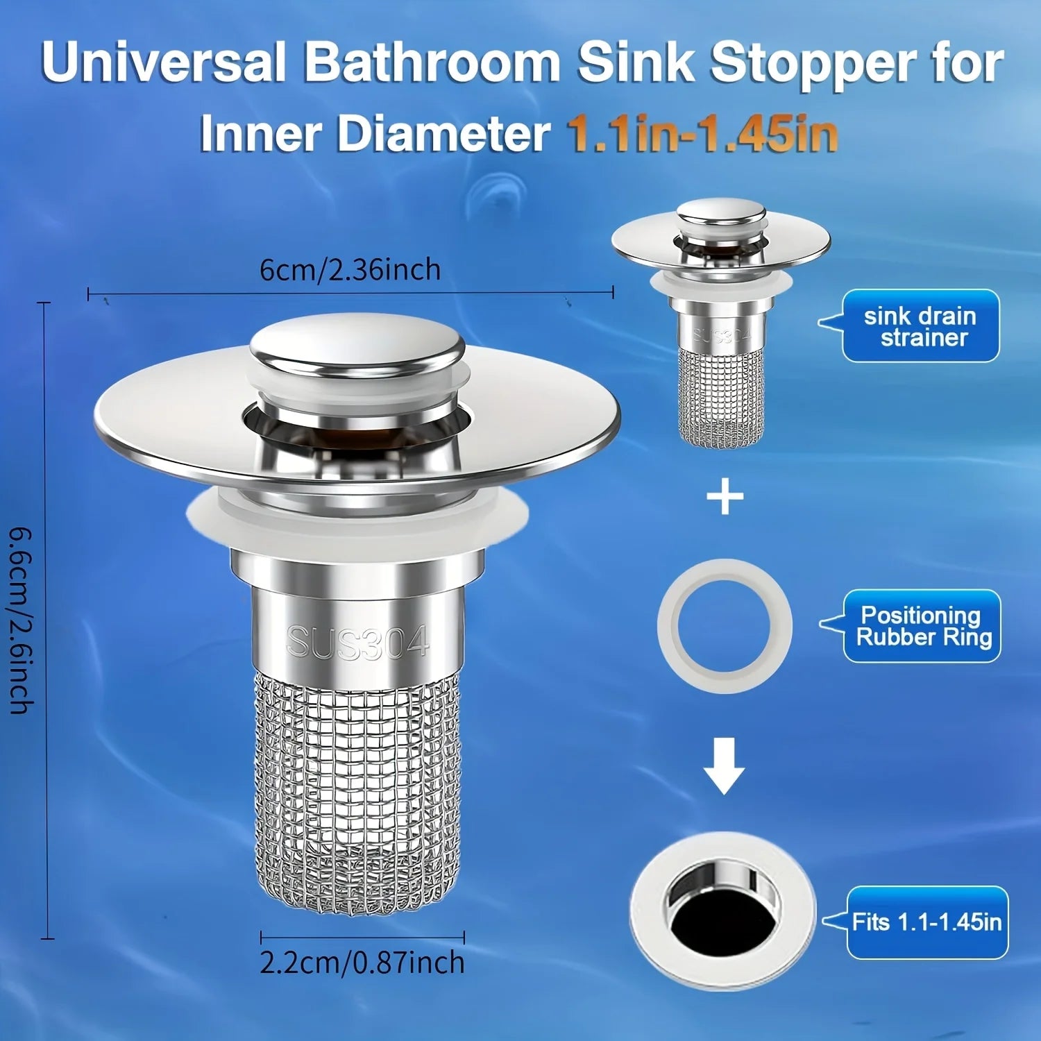 2-Pack Stainless Steel Pop-Up Sink Drain Strainer – Removable Basket! Clog-Preventing Hair Catcher for Bathtub/Shower/Sink
