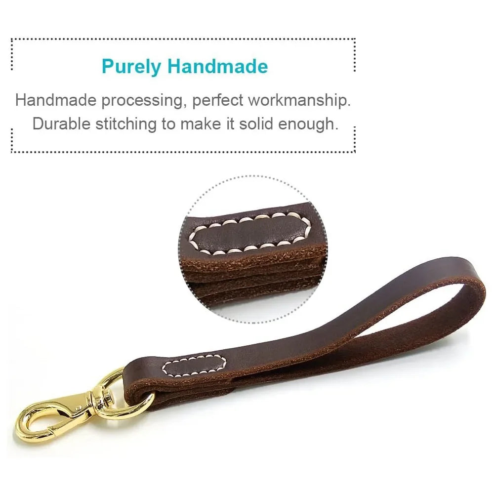 Quality Genuine Leather Dog Leash Strong Leather Dog Traffic Leads 30cm 55cm Short Dog Training Leash for Medium and Large Dogs