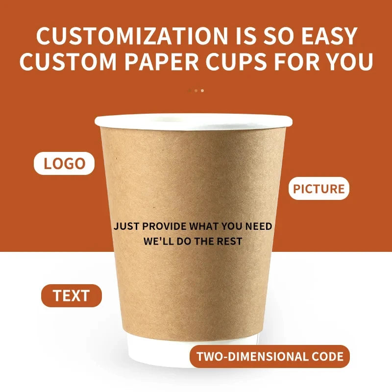 8/10/12/16oz Disposable Kraft Paper Coffee Cup With Lid Hot Cold Beverage Party Accessorie Insulation Takeaway Double-Layer