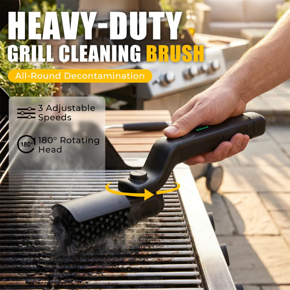 Wireless Barbecue Cleaning Brush Motorized Scrubber BBQ Grill Brush 3-Speed Settings Electric Grill Brush,180° Adjustable Head