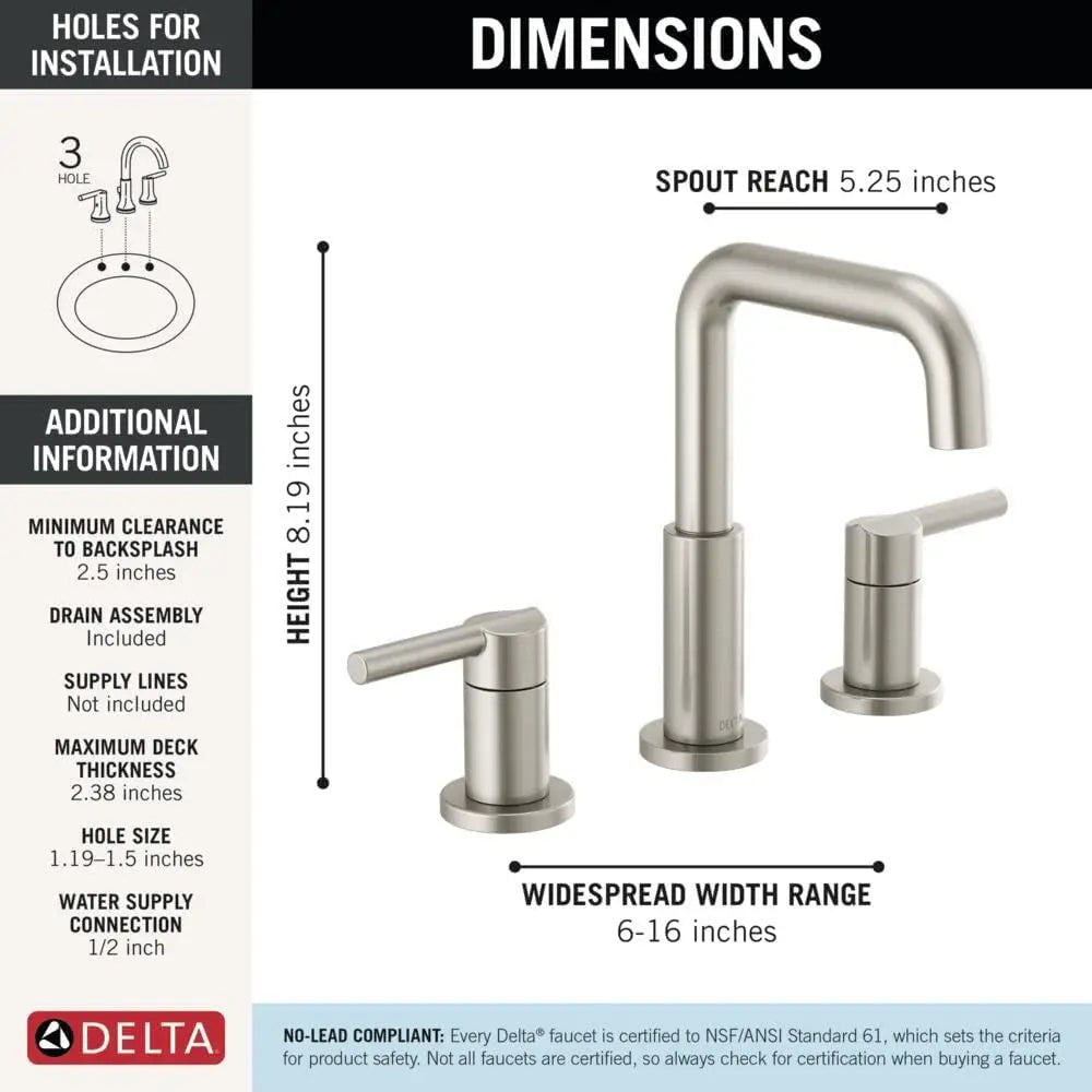 Brushed Nickel 3-Hole Widespread Bathroom Sink Faucet with Push-Pop Drain, Easy DIY Installation