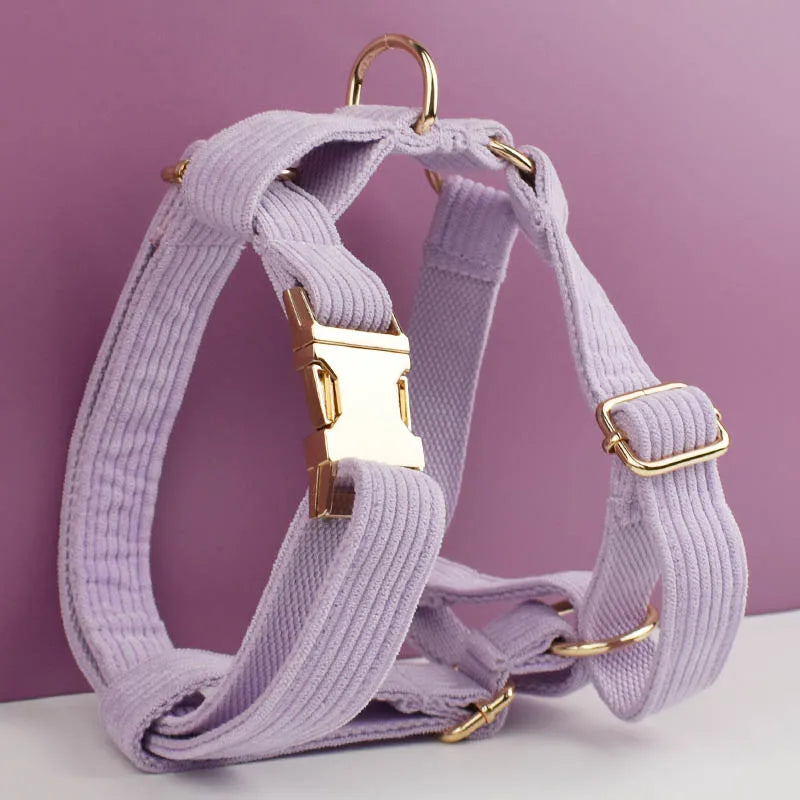 Pink Purple Corduroy Dog Collar And Leash Set For Dogs Custom Engraved Nameplate Pet Supplies Dog Leash Corduroy10